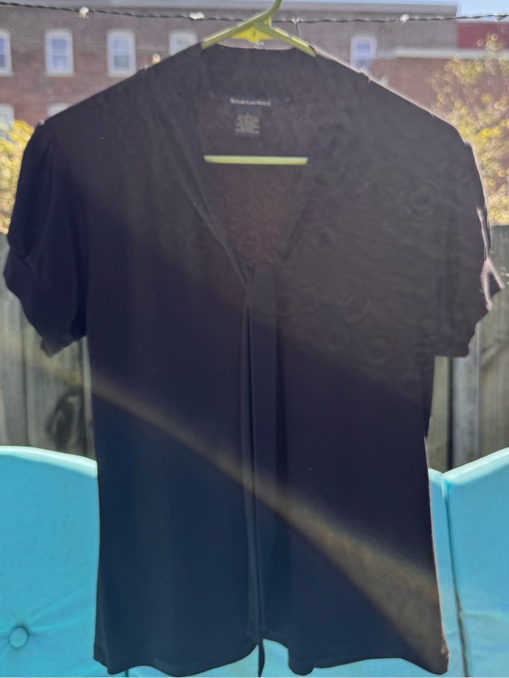 Susan Lawrence Black Short-Sleeve Tie-Neck Blouse